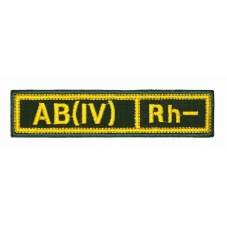 Naszywka na pierś - grupa krwi "AB(IV) Rh-", z rzepem, oliwa RipStop